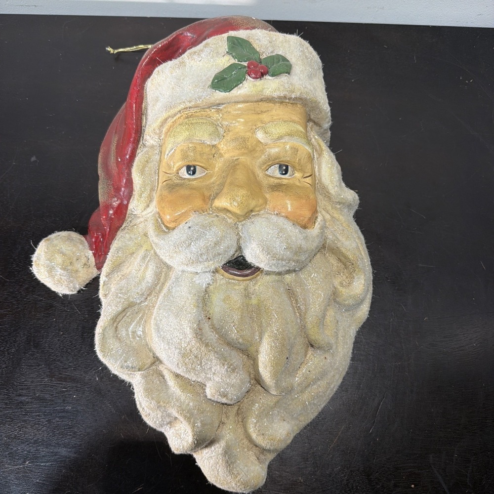 Vintage Large Paper Mache Santa Face 16"x12" Wall Hanging Retro Christmas